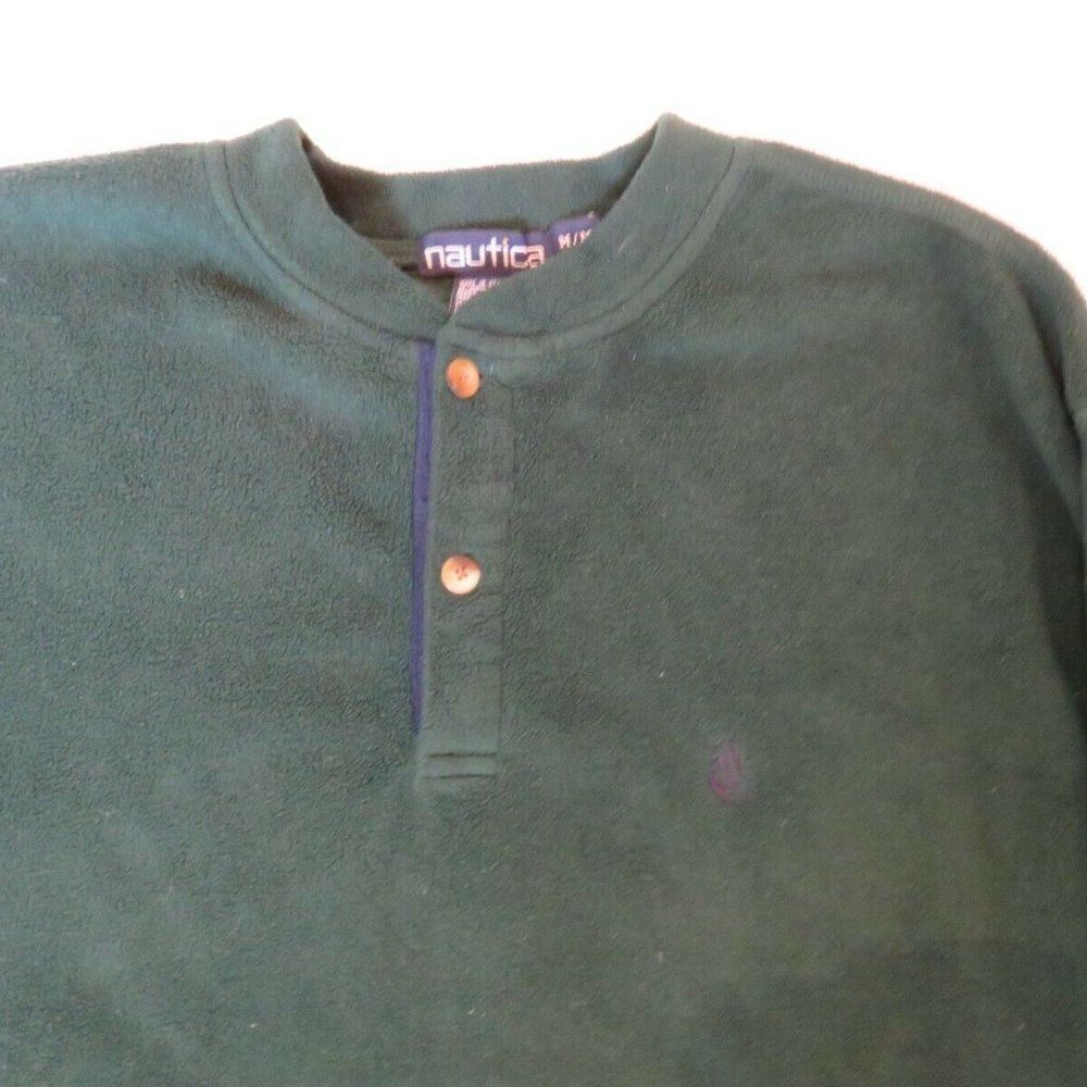Nautica Sweater Adult Medium Green Pullover Button-Up NauTech Fleece Men's - Picture 2 of 10